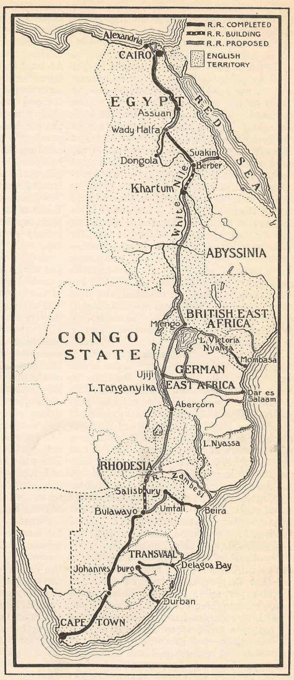 Bản đồ của cape tới cairo đường sắt